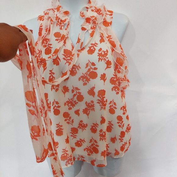 Orange floral ruffle blouse NWT - Picture 3 of 3